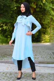 Neva Style - Arkası Uzun Bebek Mavisi Tesettür Tunik 52650BM - Thumbnail