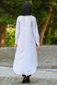 Neva Style - Arkası Uzun Beyaz Tesettür Tunik 52650B - Thumbnail