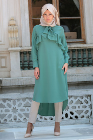 Neva Style - Arkası Uzun Çağla Yeşili Tesettür Tunik 52650CY - Thumbnail