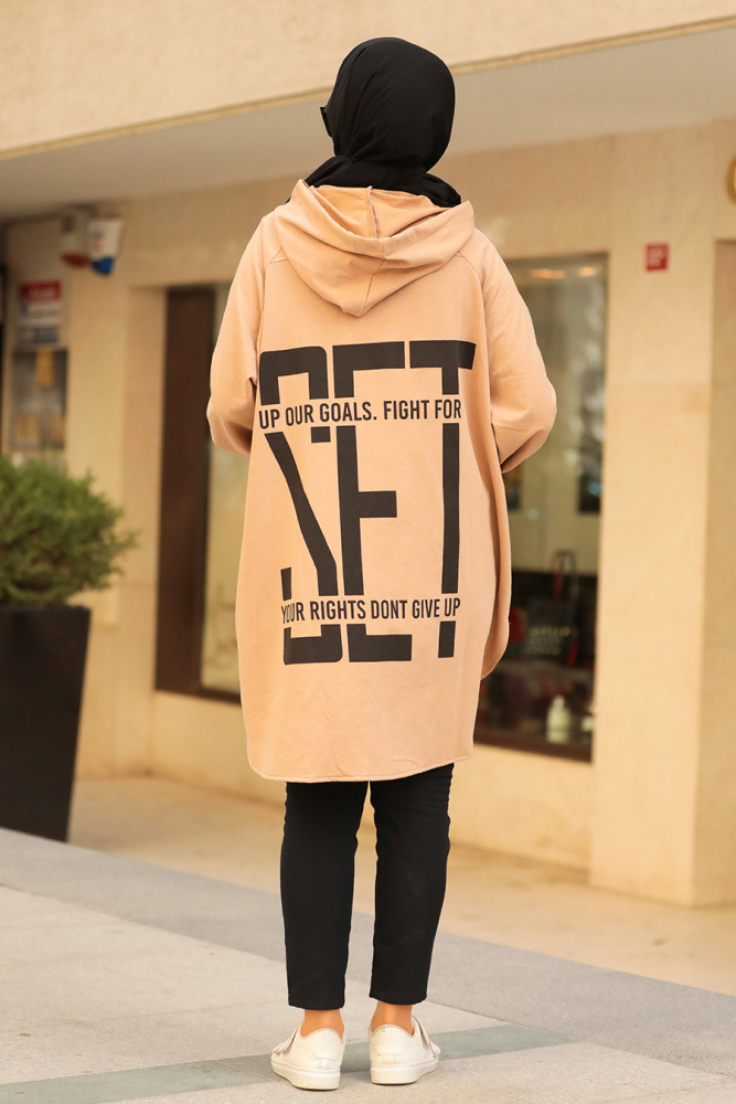 Neva Style - Arkası Uzun Camel Tesettür Sweatshirt 683C - 2