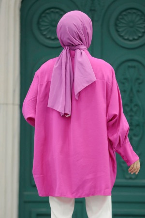 Neva Style - Arkası Uzun Fuşya Tesettür Gömlek 10236F - 4