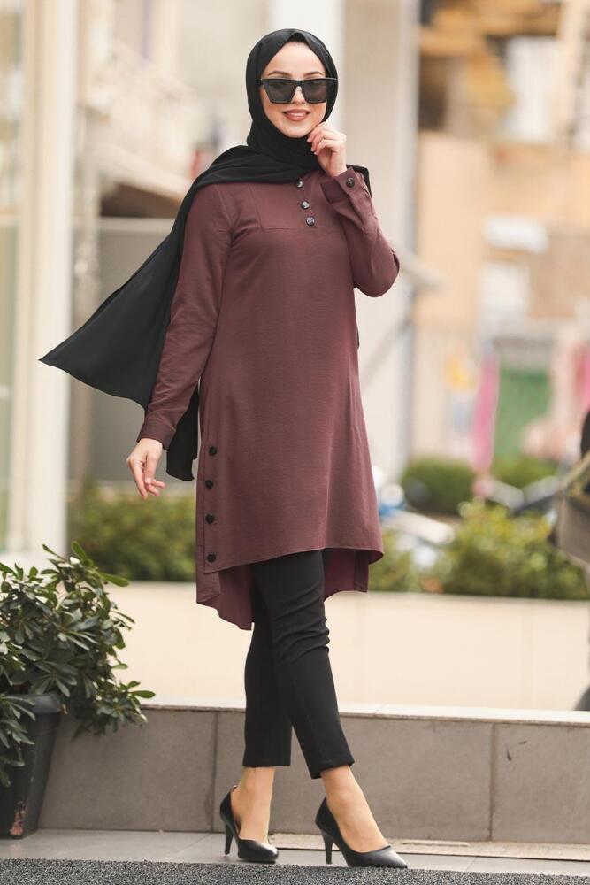 Neva Style - Arkası Uzun Gül Kurusu Tesettür Tunik 464GK - 1