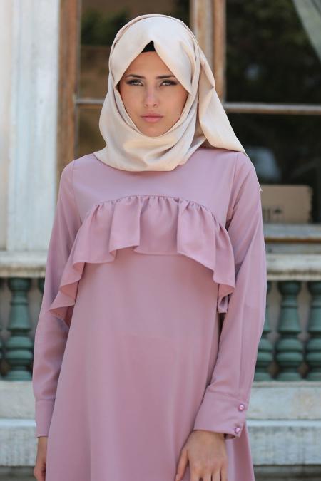 Neva Style - Arkası Uzun Gül Kurusu Tesettür Tunik 52650GK - 3