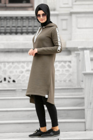 Neva Style - Arkası Uzun Haki Tesettür Sweatshirt 15380HK - Thumbnail