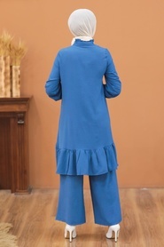 Neva Style - Arkası Uzun İndigo Mavisi Tesettür İkili Takım 2428IM - Thumbnail