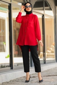 Neva Style - Arkası Uzun Kırmızı Tesettür Tunik 45580K - Thumbnail