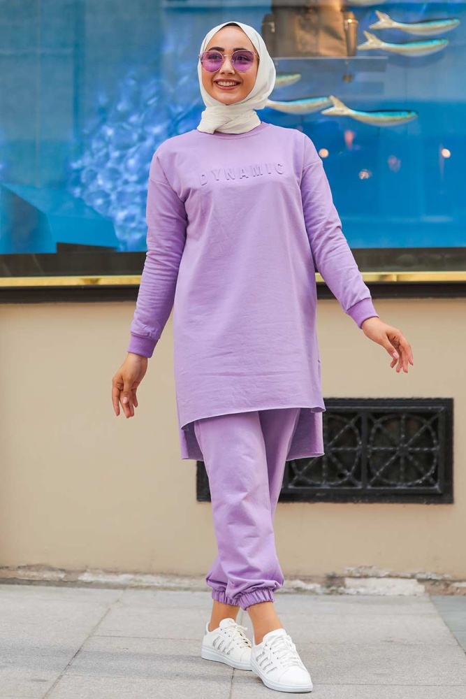 Neva Style - Arkası Uzun Lila Tesettür İkili Takım 5741LILA - 1