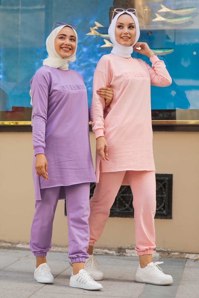 Neva Style - Arkası Uzun Lila Tesettür İkili Takım 5741LILA - 2
