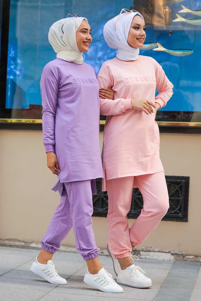 Neva Style - Arkası Uzun Lila Tesettür İkili Takım 5741LILA - 3
