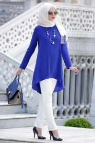 Neva Style - Arkası Uzun Sax Mavi Tunik - Thumbnail