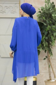 Neva Style - Arkası Uzun Sax Mavisi Tesettür Tunik 24030SX - Thumbnail