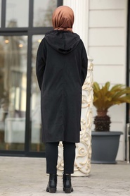 Neva Style - Arkası Uzun Siyah Tesettür Fitilli Kadife Tunik 12044S - Thumbnail