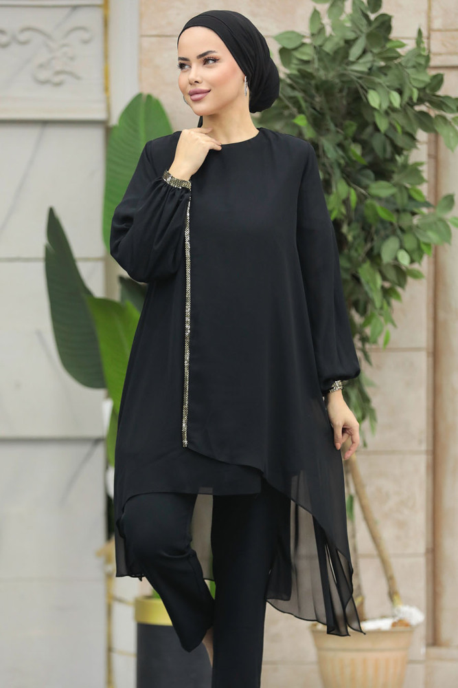  Arkası Uzun Siyah Tesettür Tunik 24030S - NEVA STYLE
