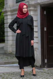 Neva Style - Arkası Uzun Siyah Tesettür Tunik 52650S - Thumbnail