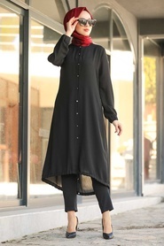 Neva Style - Arkası Uzun Siyah Tesettür Tunik 5539S - Thumbnail
