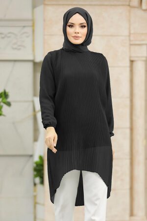  Arkası Uzun Siyah Tesettür Tunik 91235S - 1