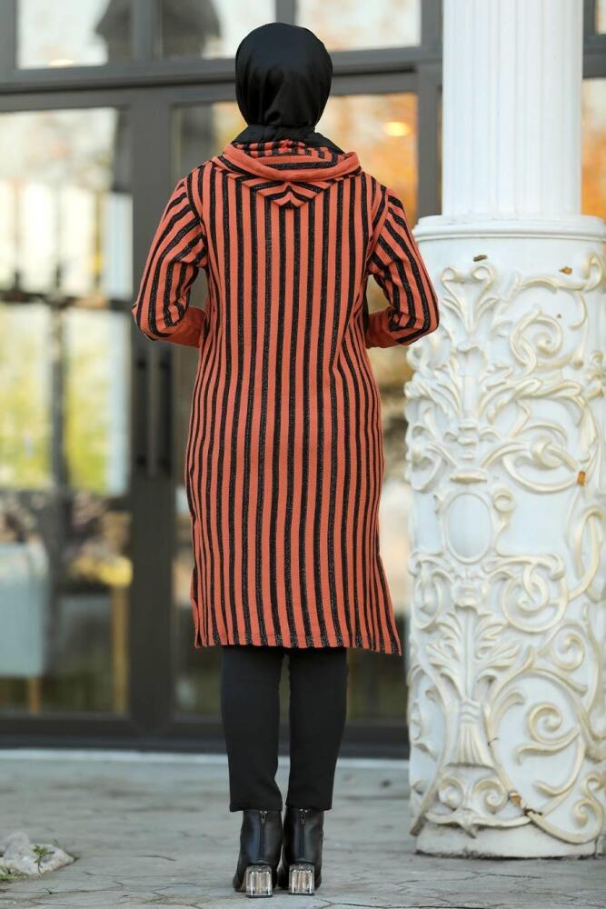 Neva Style - Arkası Uzun Kiremit Tesettür Triko Tunik 15639KRMT - 3