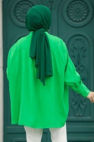 Neva Style - Arkası Uzun Yeşil Tesettür Gömlek 10236Y - Thumbnail