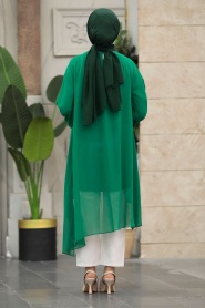 Neva Style - Arkası Uzun Zümrüt Yeşili Tesettür Tunik 24030ZY - Thumbnail