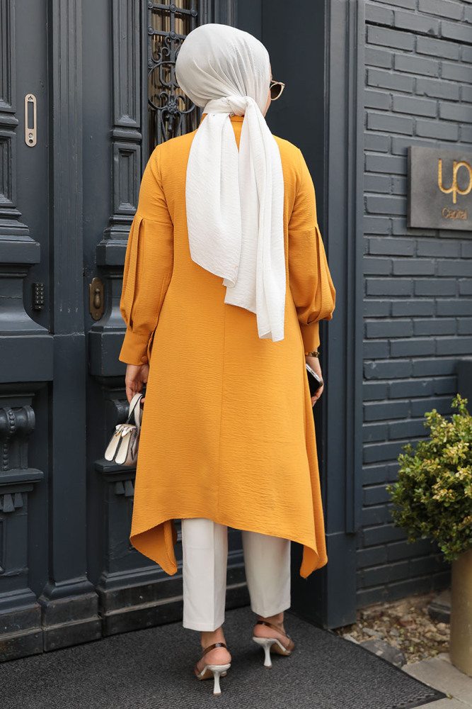 Neva Style - Asimetrik Detaylı Hardal Tesettür Tunik 615HR - 3