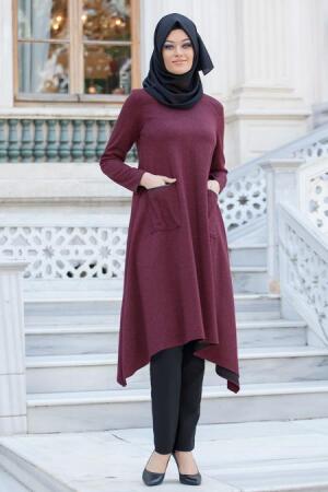 Neva Style - Asimetrik Kesim Bordo Tunik - 1