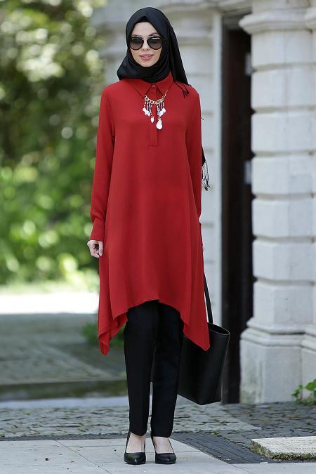 Neva Style - Asimetrik Kesim Kiremit Tunik - 2