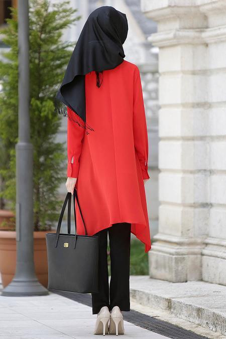 Neva Style - Asimetrik Kesim Mercan Tunik - 3