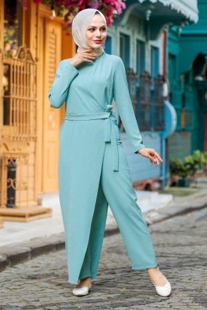 Neva Style - Asimetrik Kesim Mint Tesettür Tulum 91080MINT - NEVA STYLE