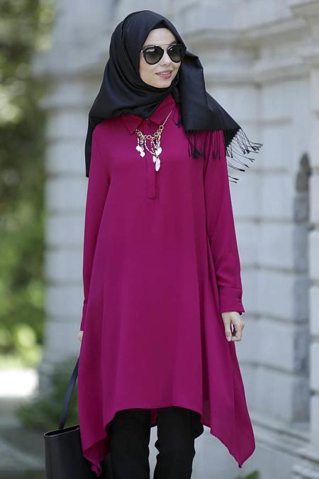 Neva Style - Asimetrik Kesim Mürdüm Tunik - 2