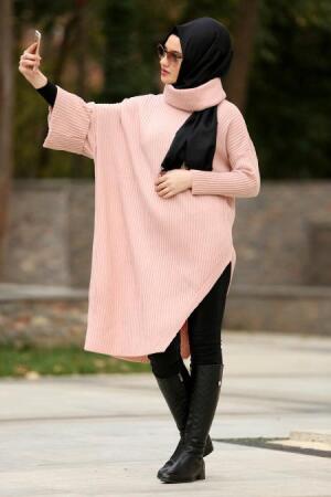 Neva Style - Asimetrik Kesim Pudra Tesettür Triko Tunik 29010PD - 1