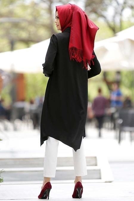 Neva Style - Asimetrik Kesim Siyah Tunik - 3