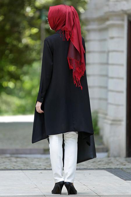 Neva Style - Asimetrik Kesim Siyah Tunik - 3