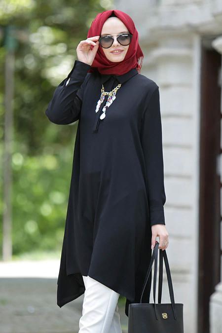 Neva Style - Asimetrik Kesim Siyah Tunik - 2