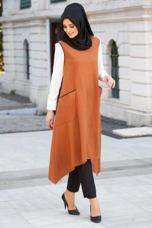 Neva Style - Asimetrik Kesim Taba Tunik - 1