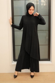 Neva Style - Asitmetrik Kesim Siyah Tesettür Sandy İkili Takım 41612S - Thumbnail