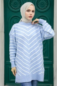 Neva Style - Baby Blue High Quality Knitwear Tunic 81861BM - Thumbnail