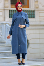Neva Style - Baby Blue Hijab Coat 21981BM - Thumbnail
