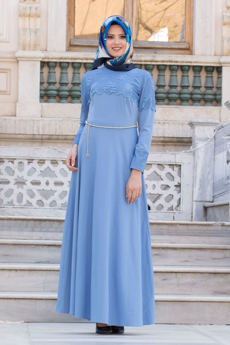 Neva Style - Baby Blue Hijab Dress 6647BM