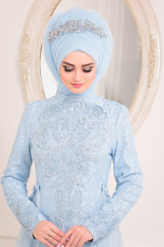 Neva Style - Long Sleeve Baby Blue Muslim Dress 3642BM - Thumbnail