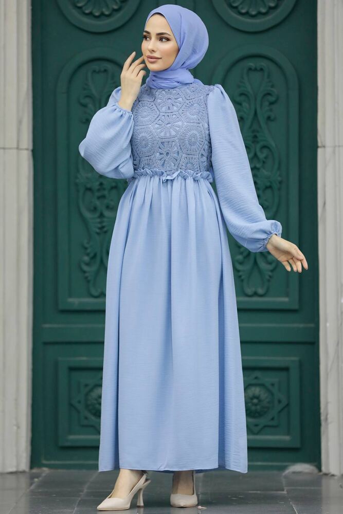 Baby Blue Long Dress for Muslim Ladies 58571BM - 2
