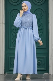 Neva Style - Baby Blue Long Dress for Muslim Ladies 58571BM - Thumbnail