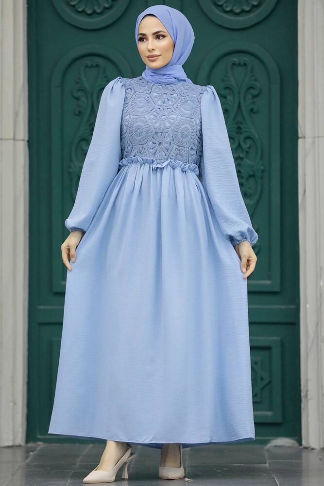 Baby Blue Long Dress for Muslim Ladies 58571BM - 1