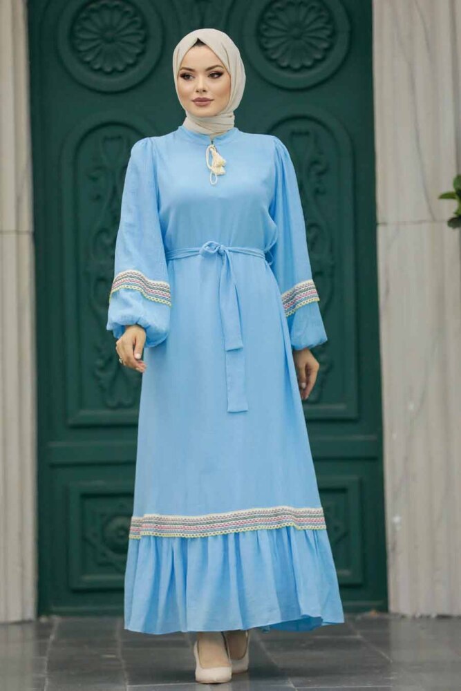 Baby Blue Muslim Long Dress Style 13491BM - 1