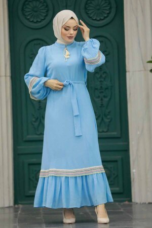 Baby Blue Muslim Long Dress Style 13491BM - 2