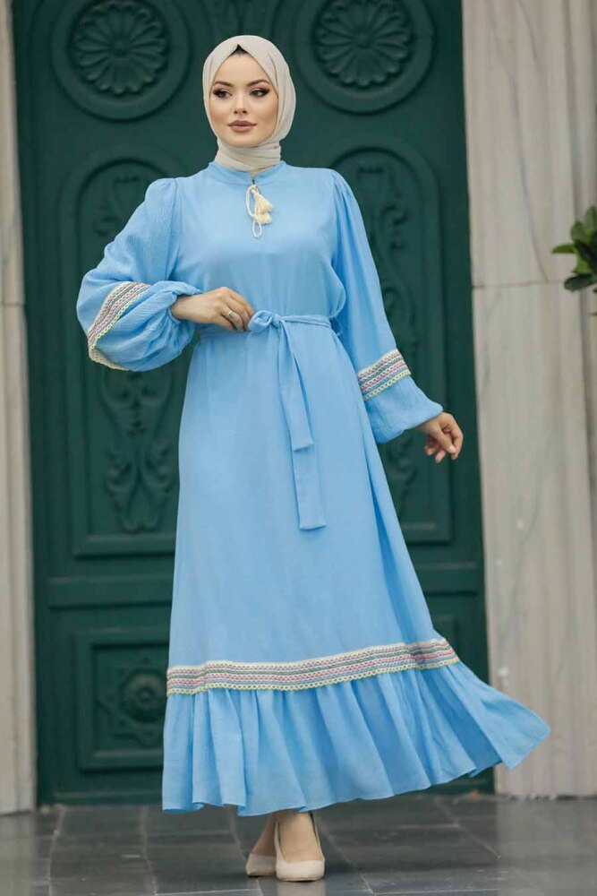 Baby Blue Muslim Long Dress Style 13491BM - 3