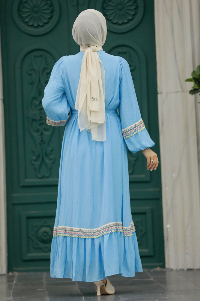 Baby Blue Muslim Long Dress Style 13491BM - 4