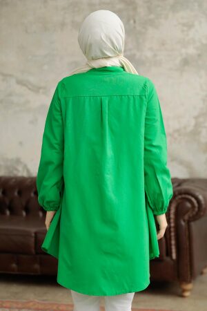 Neva Style - Bağcık Detaylı Yeşil Tesettür Tunik 1141Y - 4