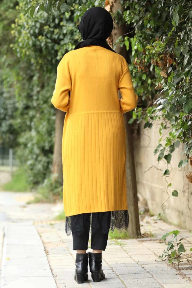 Neva Style - Bağcıklı Hardal Tesettür Triko Tunik 2092HR - 2