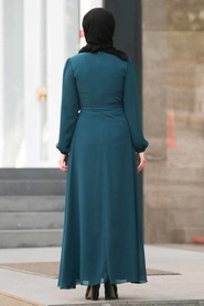 Neva Style - Bağcıklı Petrol Mavisi Tesettür Elbise 50190PM - Thumbnail