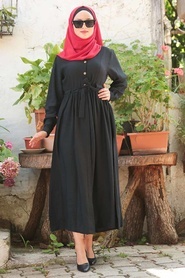 Neva Style - Bağcıklı Siyah Tesettür Elbise 3957S - Thumbnail
